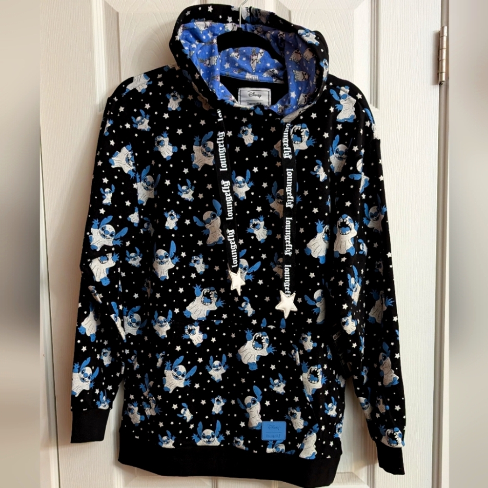 Loungefly x Disney Stitch Ghost Costume All-Over Print Unisex Hoodie Sz Sm NEW
